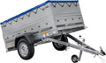 UNITRAILER Gartenanhänger 200 Kipp Stützrad Handwag, Zwei Seitenwänden, Rahmen und Blauer Plane, Silber/Blau