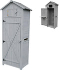 Relaxdays Gartenschrank, HBT: 180,5 × 75 × 50 cm, Grau, Holz, Wetterfestes Dach, 3 Ablagen, Klappbarer Tisch, Holzhaus