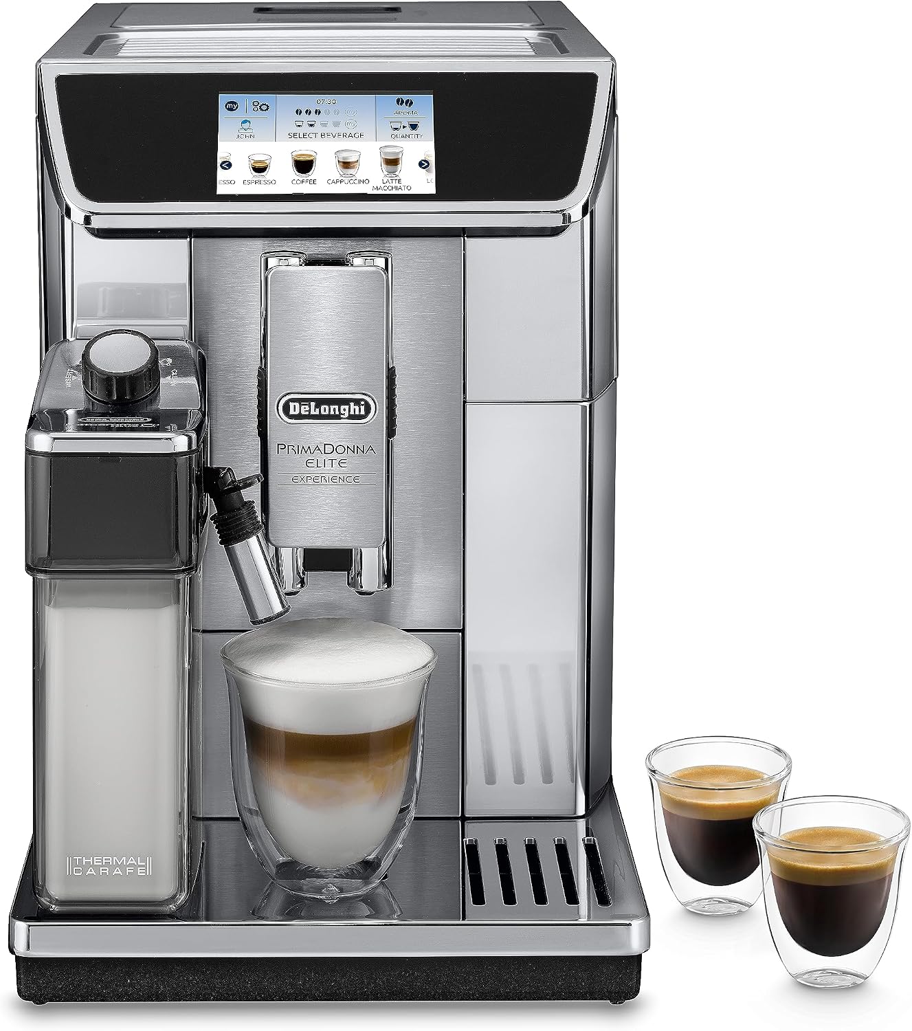 De'Longhi PrimaDonna Elite Experience ECAM 656.85.MS Kaffeevollautomat mit LatteCrema Milchsystem, Silber, Cappuccino, 4,3 Zoll Farbdisplay
