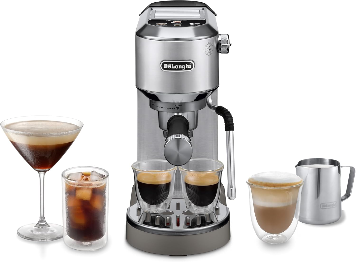 De'Longhi Dedica Duo, 15 cm breit, EC890.M, Perfetto Kompakte Siebträgermaschine Espressomaschine mit Soft-Touch-Icons, Cappuccino und Cold Brew