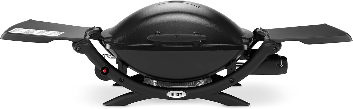 Weber Q2000 Gasgrill, 54 × 39 cm Grillfäche, Schwarz, Portabler BBQ Grill, 1 Brenner, Mit ausklappbaren Seitentischen, 53010079