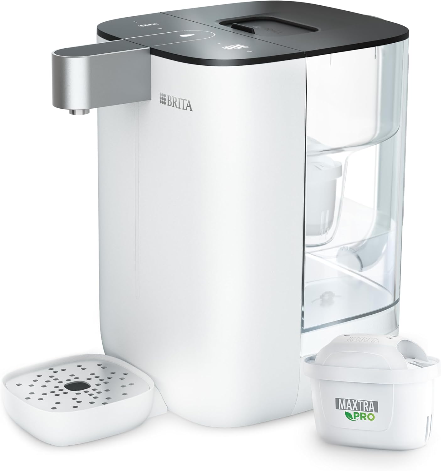 BRITA Heißwasserspender Cube, Inkl. MAXTRA PRO Extra Kalkschutz Wasserfilterkartusche, 4 l, Wasserspender für zuhause, Weiß, Mit UV-C-Technologie