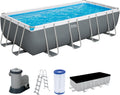 Bestway Aufstellpool-Set Stahlrahmenpool, 549 × 274 × 122 cm, 812 l, Tritech-Folie, Leiter und Abdeckung, Dunkelgrau, Filterpumpe