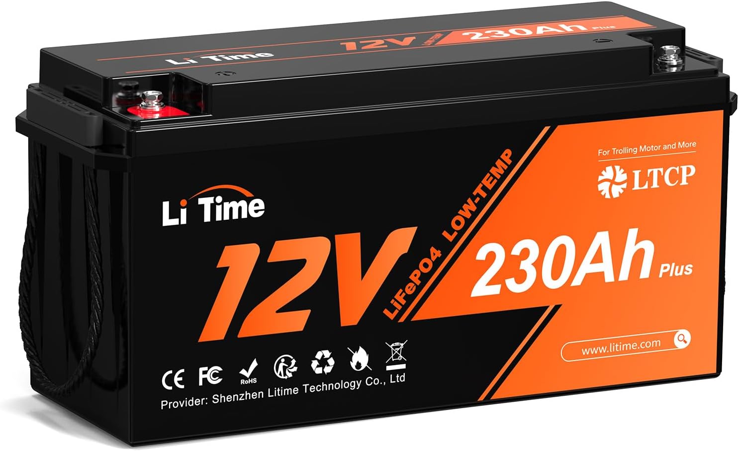 Litime 12 V 230 Ah Plus LiFePO4 Batterie Low-Temp-Schutz Eingebautes 200A BMS, Max 2944 Wh Energie, Lithium-Eisenphosphat Batterie geeignet für Womo