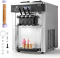 VEVOR Gewerbliche Eismaschine 20-28 l/h Leistung, Softeismaschine 2200 W lmit 2 x Behältern, 6 l, Selbstreinigung und LED-Display, Silber, Vorkühlung