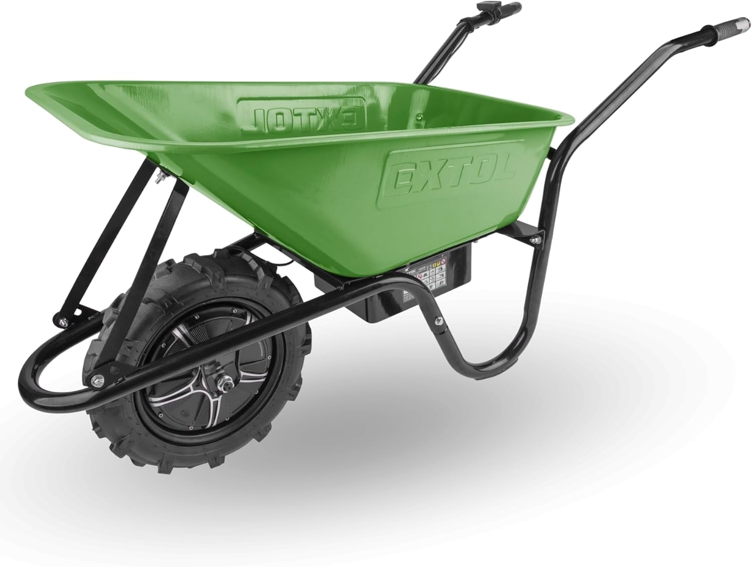 Extol Premium elektrische Schubkarre Akku-Schubkarre, 80 L Mulde & 150 kg Traglast, Zwei 12 V Blei Batterien, 500 W, bürstenloser Motor
