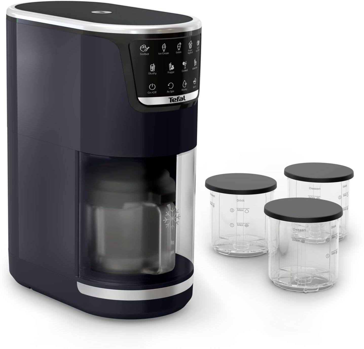 Tefal Dolci Eismaschine, Inkl. 3x Tritan-Eisschüsseln, 10 Programme für Eiscreme, Sorbet, Gelato & Frozen Yogurt, 1-Step-Perfector Technologie