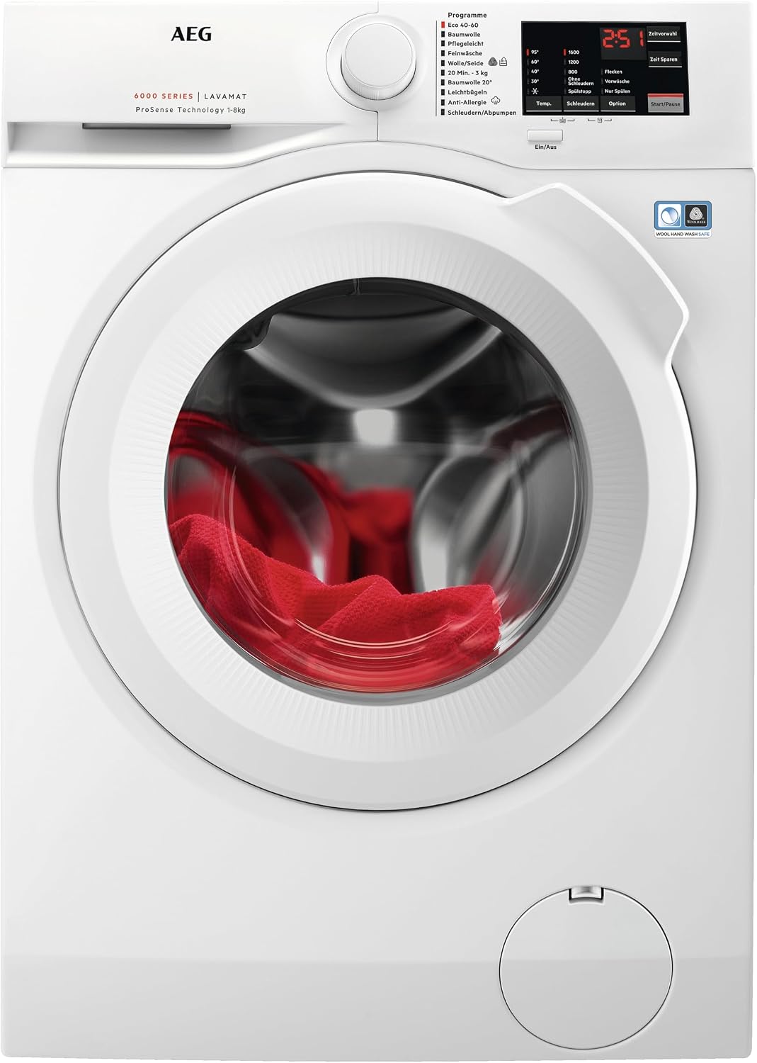 AEG Waschmaschine, 8,0 kg, 1600 U/min, L6FBA51680, Mengenautomatik, Nachlegefunktion, Kindersicherung, Schontrommel, Wasserstopp