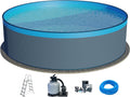 Planet Pool Stahlwandpool Set, Folie 0,3 mm blau, Rund 450 × 120 cm, Stahl 0,4 mm anthrazit, 5-teilig, Overlap