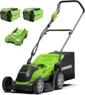 Greenworks 40 V Kabelloser Akku Rasenmäher für Flächen bis zu 400 m2,35 cm Schnittbreite G40LM35K2X, 3 Jahre Garantie