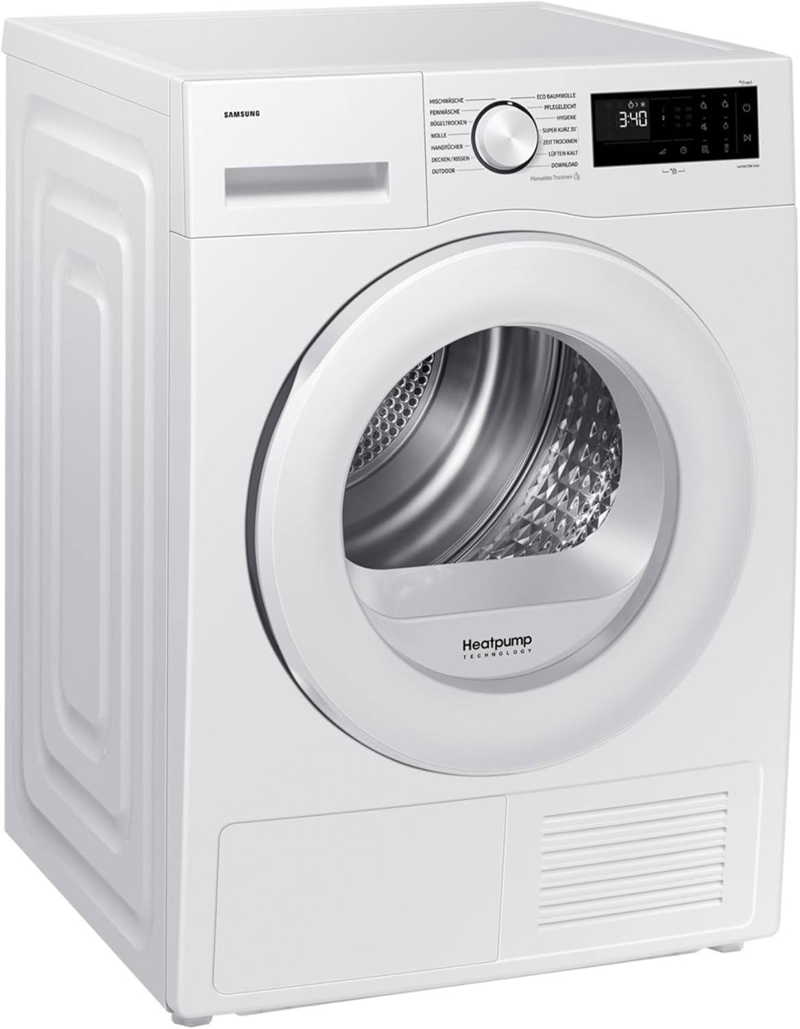 Samsung DV90DG52A0TEEG Wärmepumpentrockner DV5000D, 9 kg, EEK: C, Wäschetrockner mit LED-Display, Optimal Dry, SmartThings-App, Hygiene-Programm, Weiß