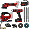 Einhell Bohrschrauber TE-CD 18/40 Li + Winkelschleifer TC-AG 18/115 Li + Stichsäge TC-JS 18 Li Power X-Change, Inkl. 1 × 4,0 Ah Akku, 18 V, Ladegerät