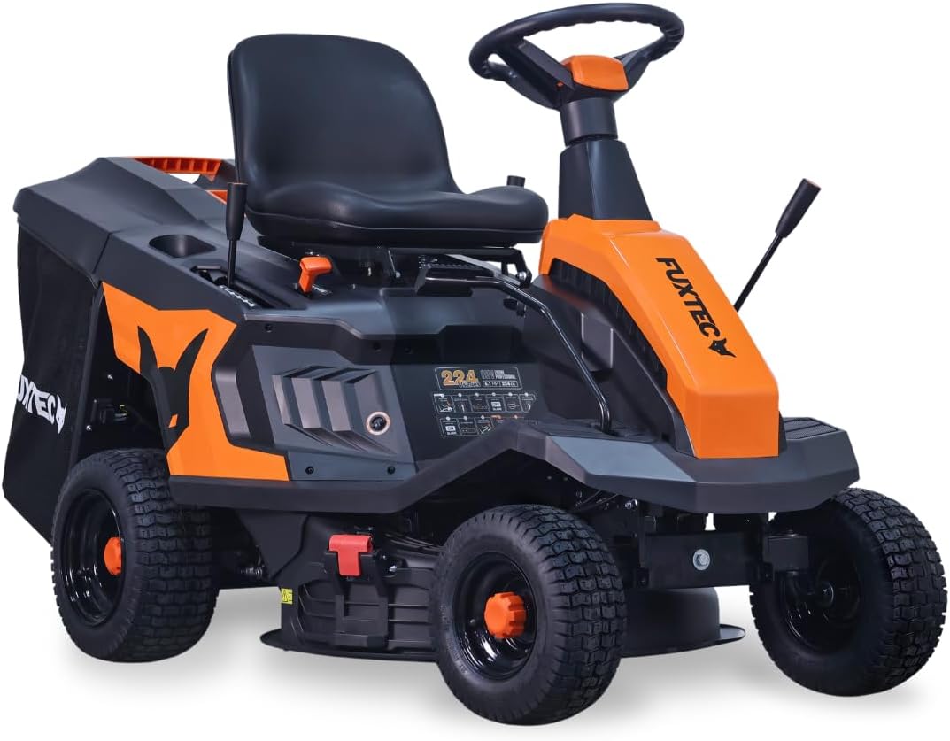 FUXTEC Aufsitzmäher FX-RMR66, Inkl. Trichter für Seitenauswurf, Schnittbreite 66 cm, 150 l Fangkorb, Rasentraktor mit eStart, 6PS, Für große Flächen