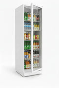 SCHOEPF GKS350 gewerblicher Getränkekühlschrank, 347 l, 194,5 cm Höhe, Umluft, Glastür-Kühlschrank, 5 verstellbare Drahtablagen, Weiß