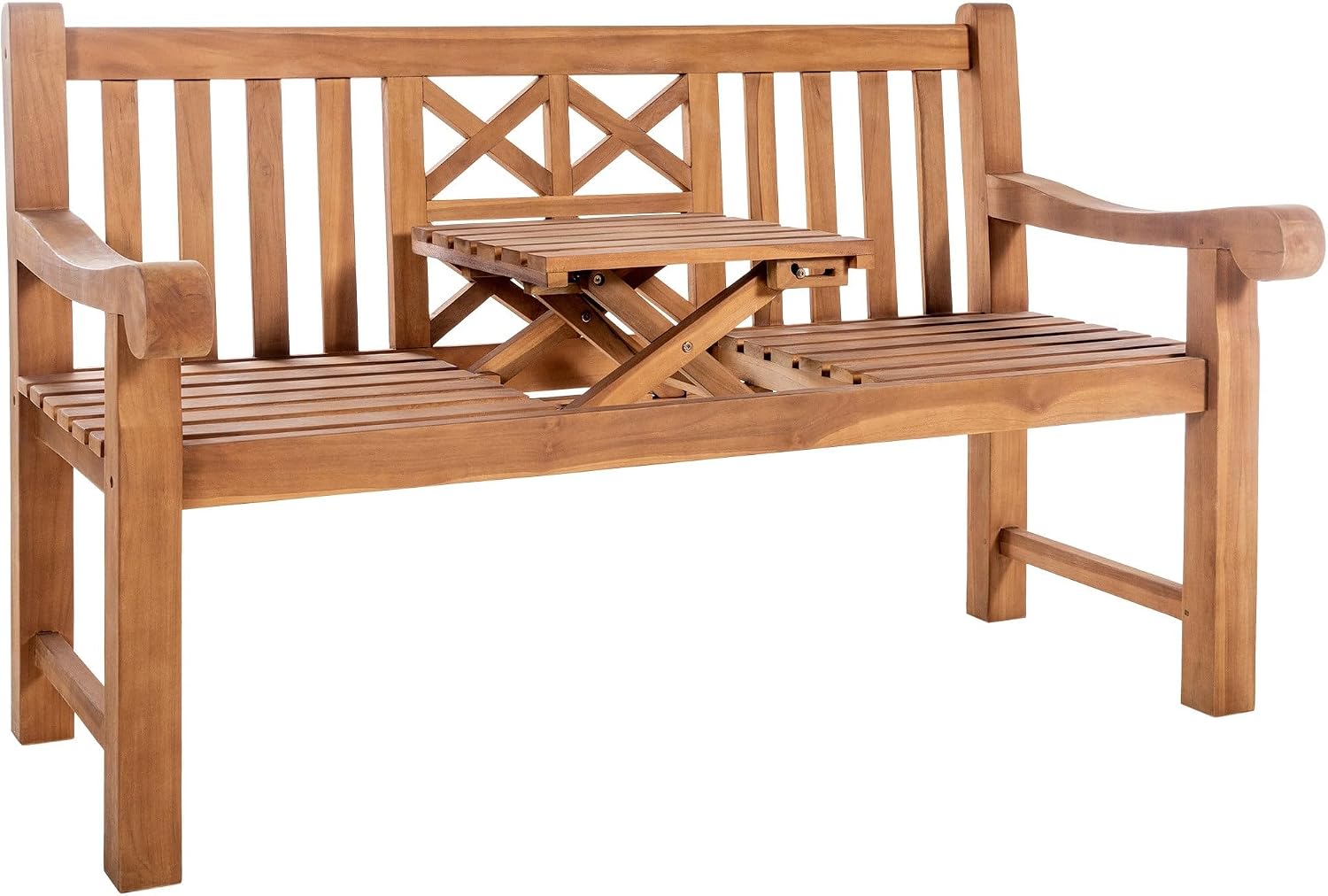 CLP Teakbank Luka I Wetterfeste Gartenbank Mit Klapp-Tisch, Größe: 150 cm, Farbe: Teak