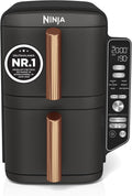 Ninja Double Stack XL Heißluftfritteuse, Schwarz/Kupfer SL400EUCP, 9,5 l Fassungsvermögen, 2 vertikale Schubladen, 4 Kochstufen, 2 Einschübe