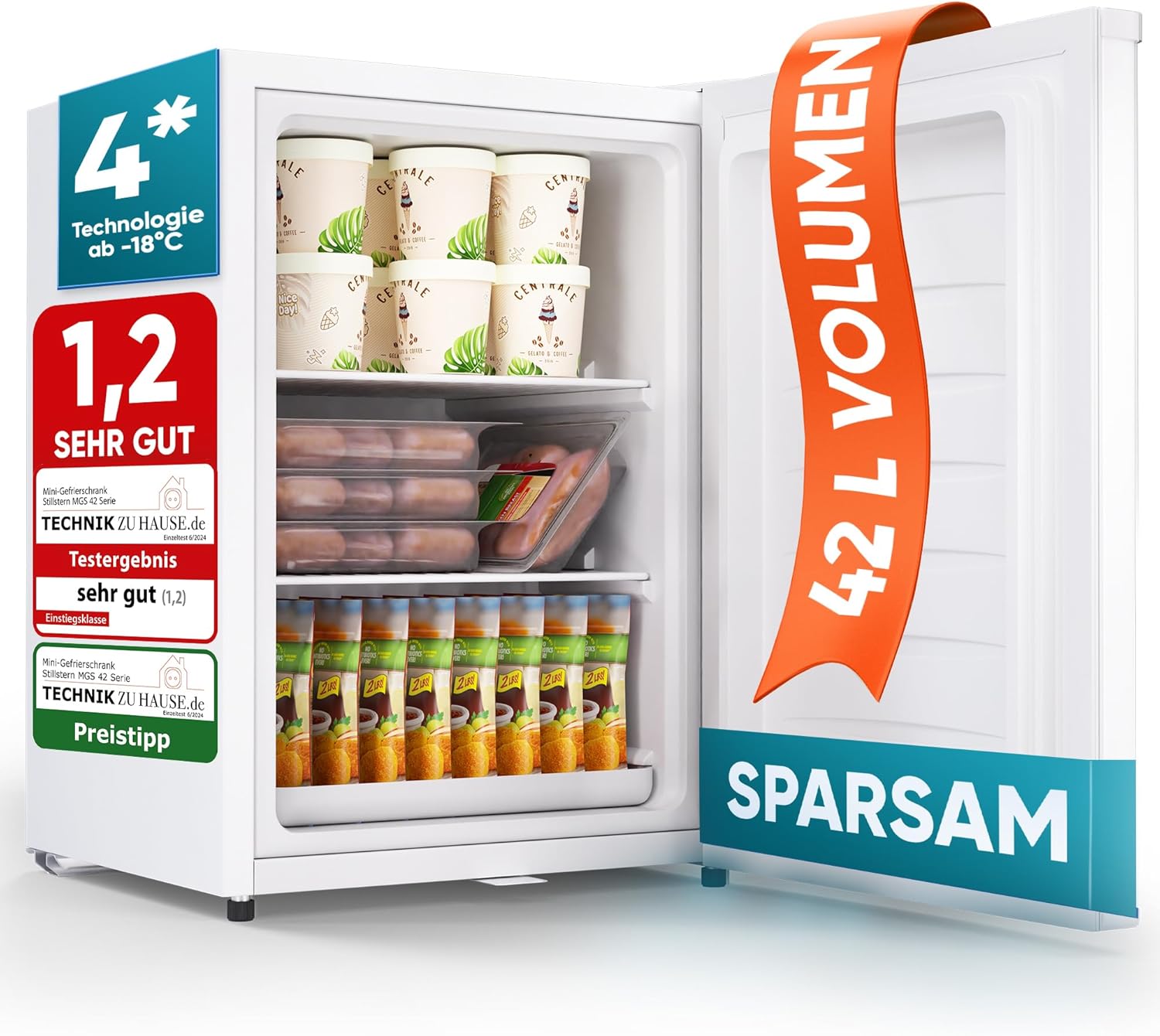 Stillstern Mini Gefrierschrank, 42 l, 18 °C, Schloss, Türanschlag wechselbar