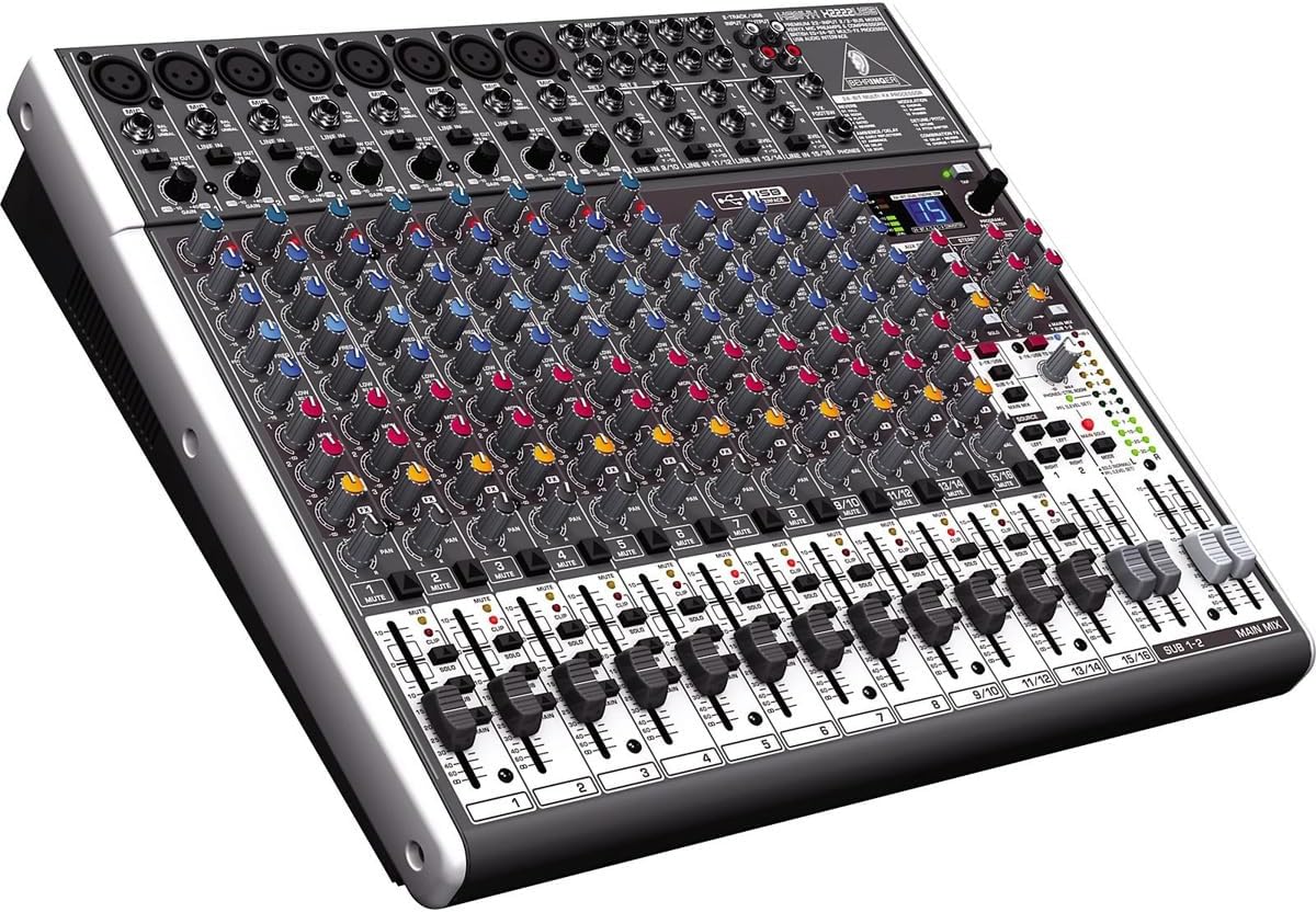 Behringer X2222USB Premium 22-Input 2/2-Bus Mixer mit XENYX Mic Preamps und Compressors, British EQs, Kompatibel mit PC und Mac