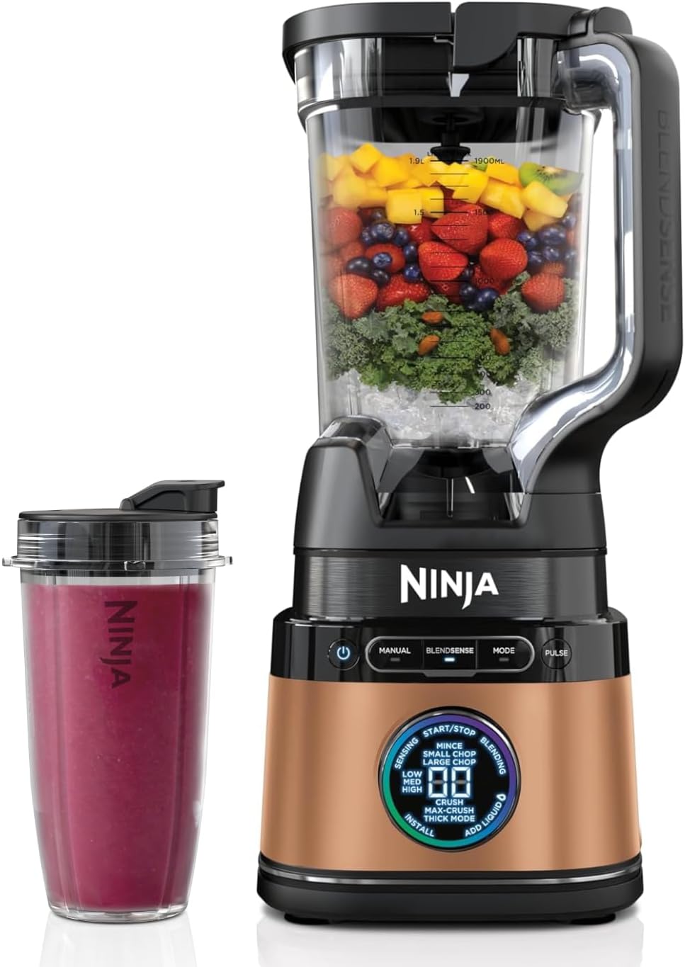 Ninja 2-in-1 Detect Power Mixer Pro & Single Serve, 1200 W Mixer mit Krug, TB301EUCP, Kupfer/Schwarz, & Single Serve Tasse, Smoothies mixen