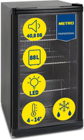 METRO Professional Mini-Kühlschrank GPC1088,88 l, 1.052 kWh/24h, Schwarz, 3 Edelstahl-Drahtböden