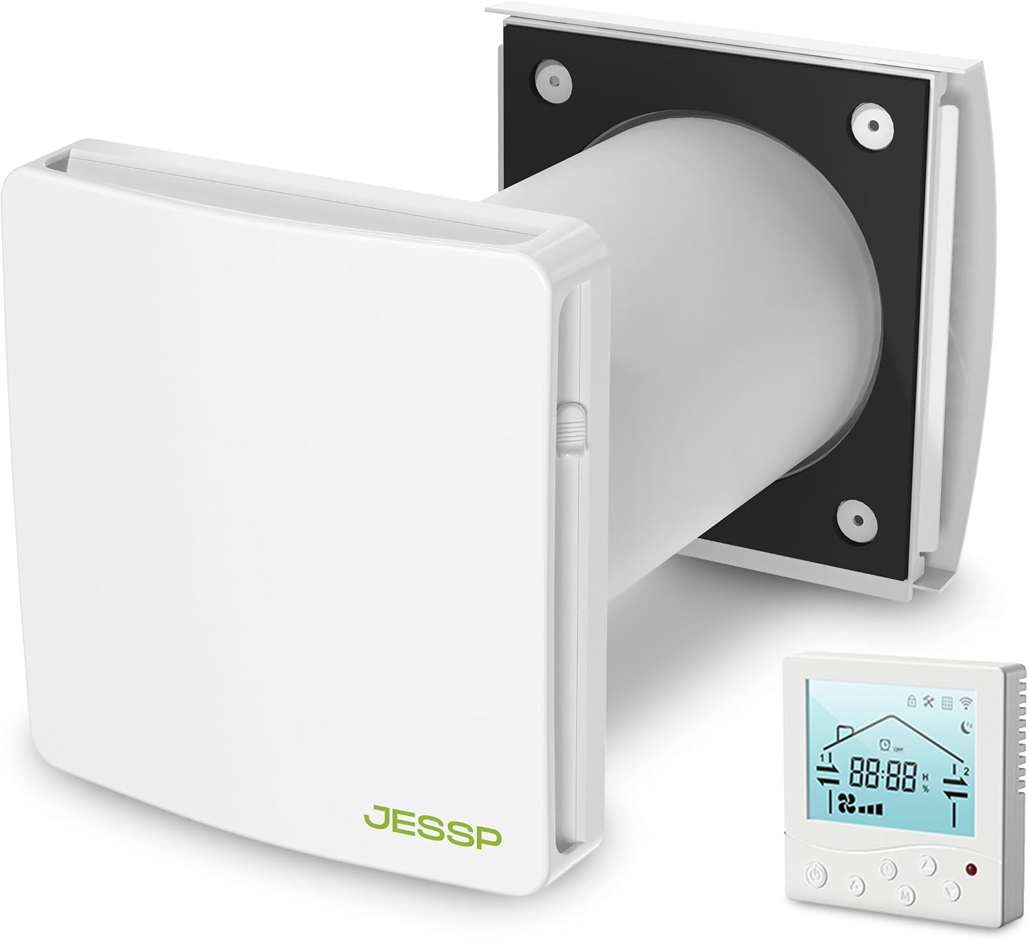 JESSP Smart DZ Easy+ Wohnraumlüftung Lüftungsgebläs, 97% Wärmerückgewinnung, 5 Jahre Garantie, F7-Filter, Ø160 mm, 11, 2 dB, App-Steuerung