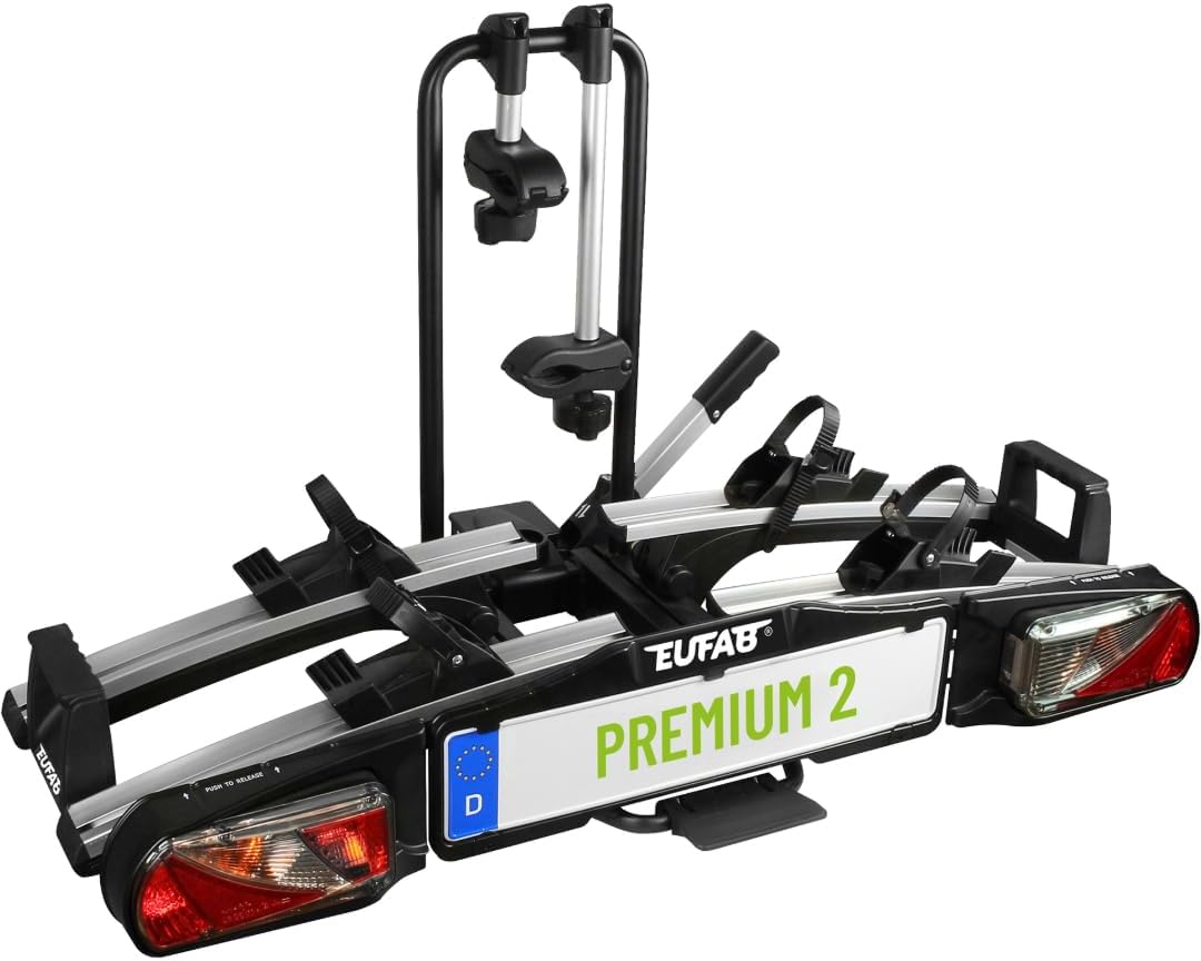 EUFAB 11521 Fahrradträger PREMIUM 2, Schwarz, Silber, E-Bike geeignet, Komplett vormontiert, Diebstahlschutz, Für 2 Fahrräder, Für Anhängekupplung