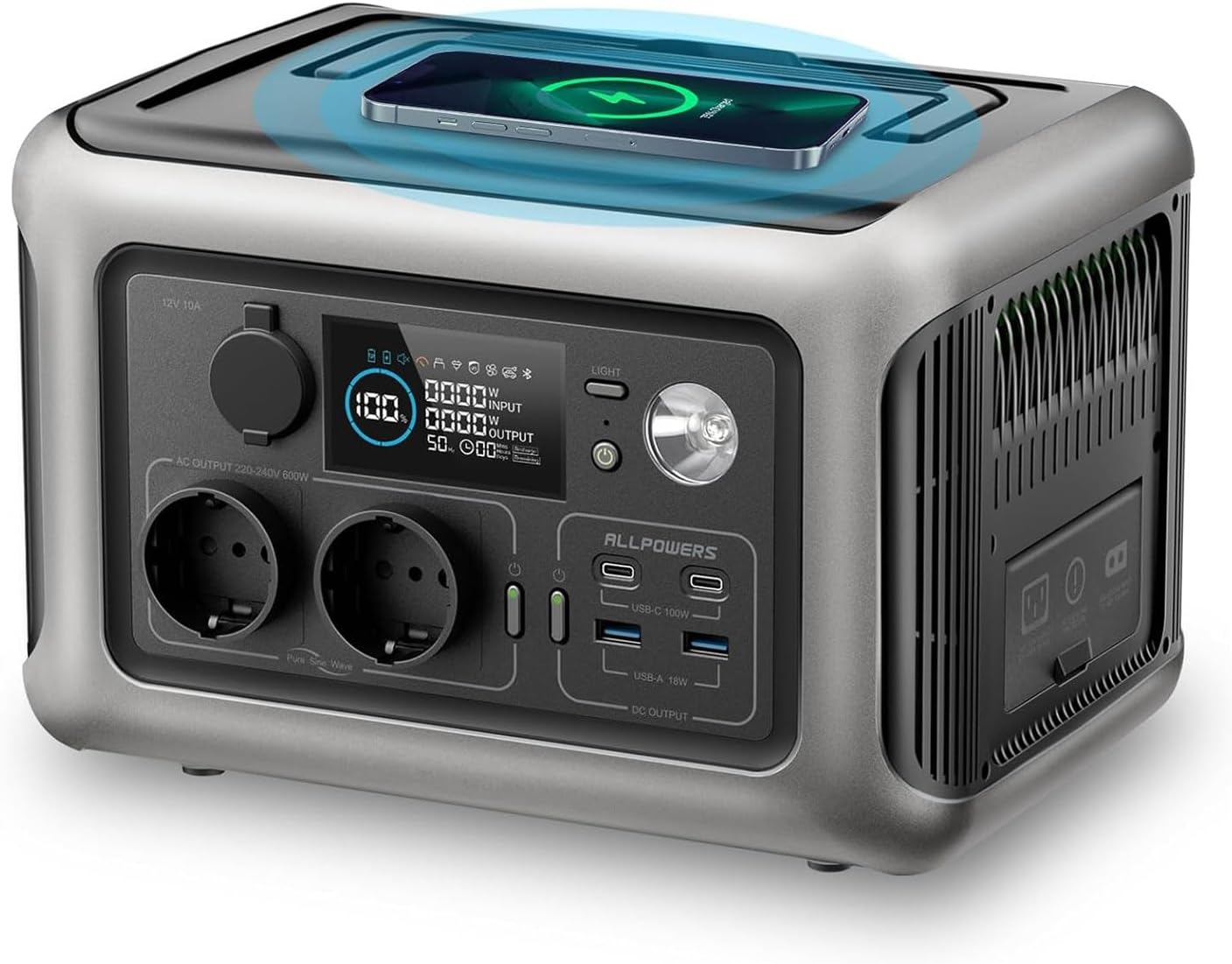 ALLPOWERS R600 Tragbare Powerstation, 299 Wh LiFePO4 Batterie mit 2 × 600 W, 1200 W Spitze, AC Ausgang Solargenerator