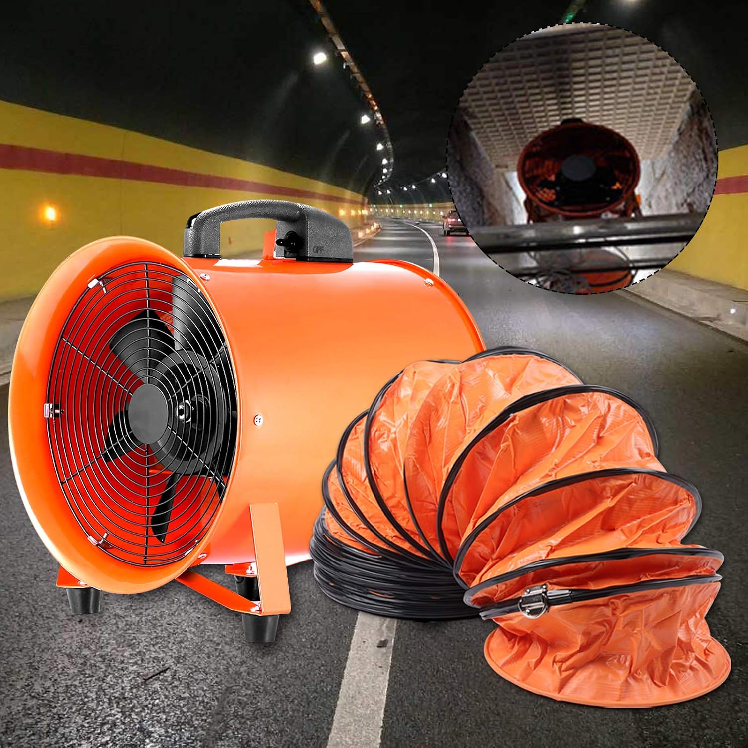 Mudshape Futchoy 250 mm Gebläse Bauventilator, Wechselstrom: 220 V/50-60 Hz, für Fabriken, Bauventilator Ventilator Bau, Orange/Schwarz, Keller