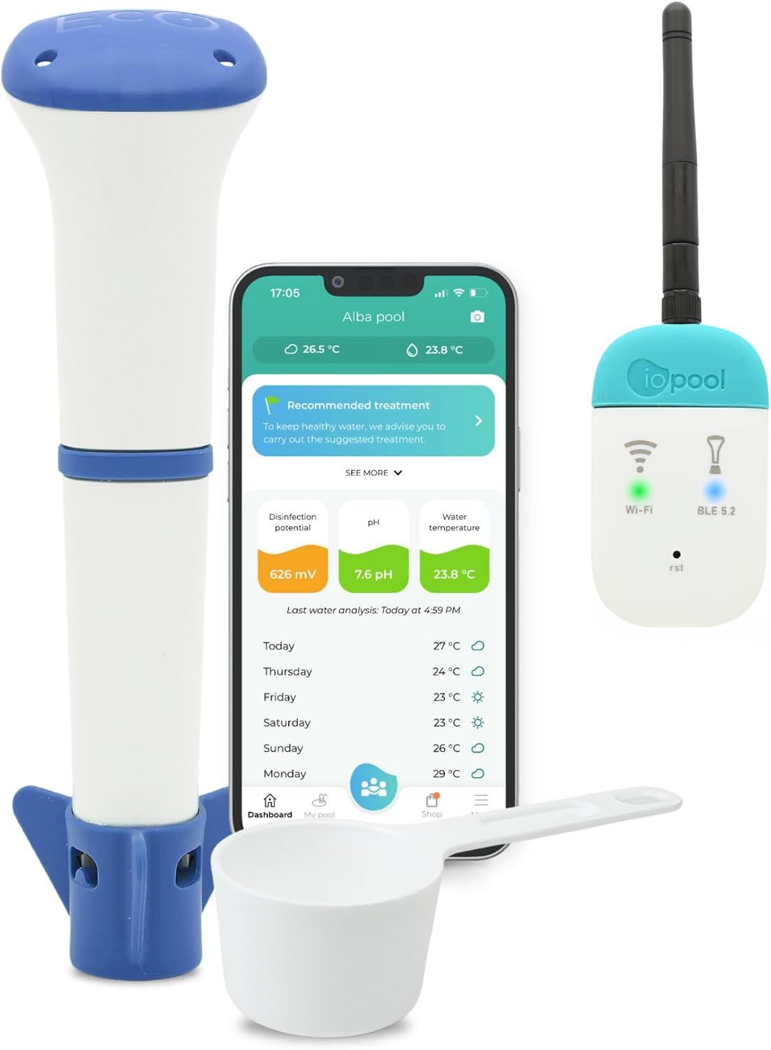 iopool Start Salz Wassertester, optionales WLAN-Gateway, App-/WLAN-Steuerung, für Pool und Spa mit Salz (EcO Start Salt + Connect), Bluetooth