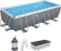 Bestway Power Steel Frame Pool Komplett-Set mit Sandfilteranlage 488 × 244 × 122 cm, Grau, Eckig