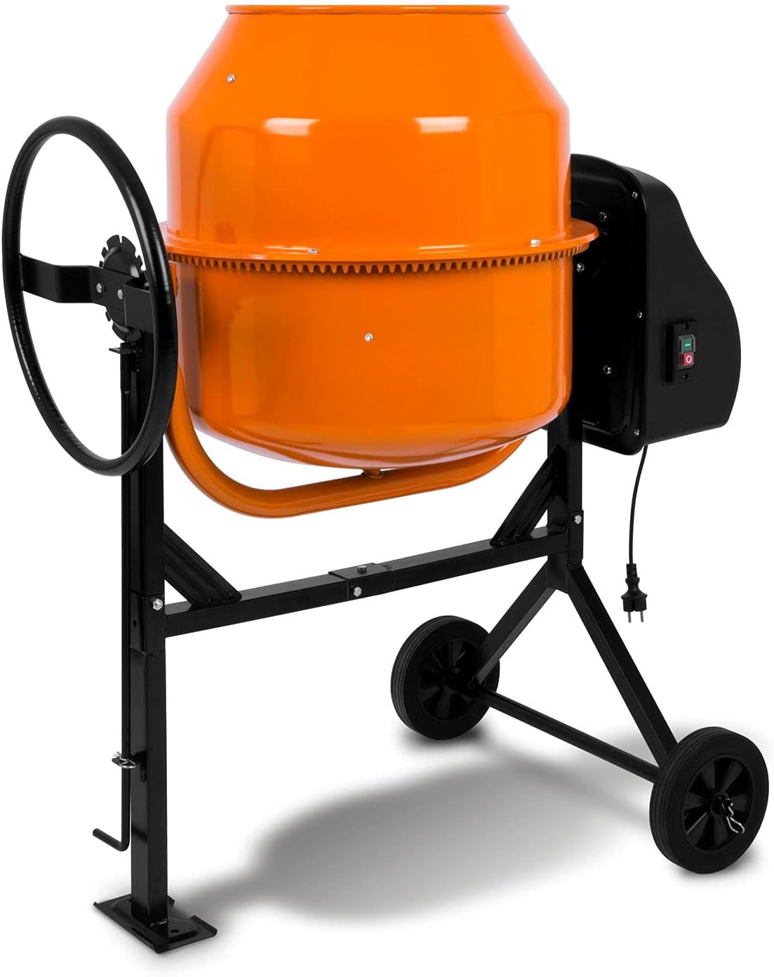 EBERTH 140 l Betonmischer Elektrisch Mobil, 550 W Motor, Gestell, Trommel und Zahnkranz aus Stahl, Feststellbares Handrad, Breite Fußplatte