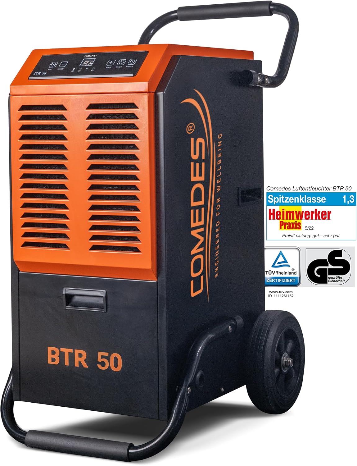 Comedes Bautrockner Luftentfeuchter, 24h für Räume und Keller bis 100m2, BTR 50 max. 51 Liter / 24h Geeignet, 51 l, 230m3, Entfeuchtungsfunktion