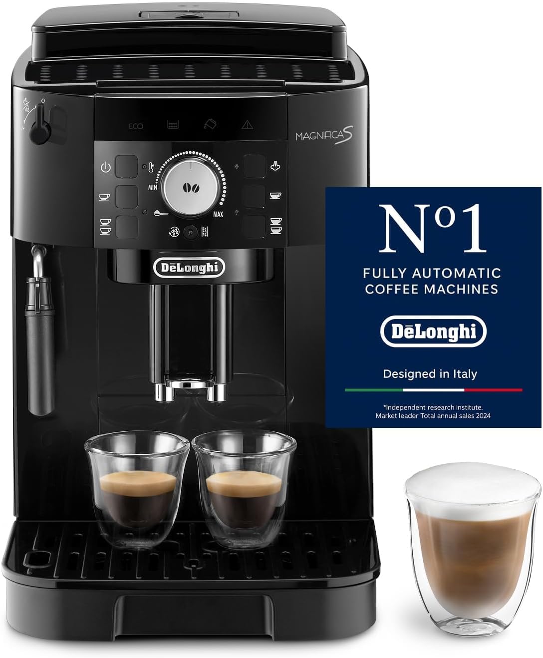 De'Longhi Magnifica S, ECAM11.112.B, Schwarz, Perfetto Kaffeevollautomat mit klassischem Milchaufschäumer, Espresso- und Cappuccino Kaffeemaschine