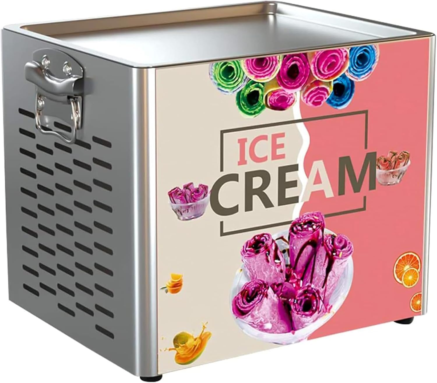 ZHIGUANYUN Maschine gebratenes EIS Frozen Joghurt-, Sofort-Kühlgerät für selbstgemachte Leckereien für Zuhause, Edelstahl, Silber/Rosa/Beige