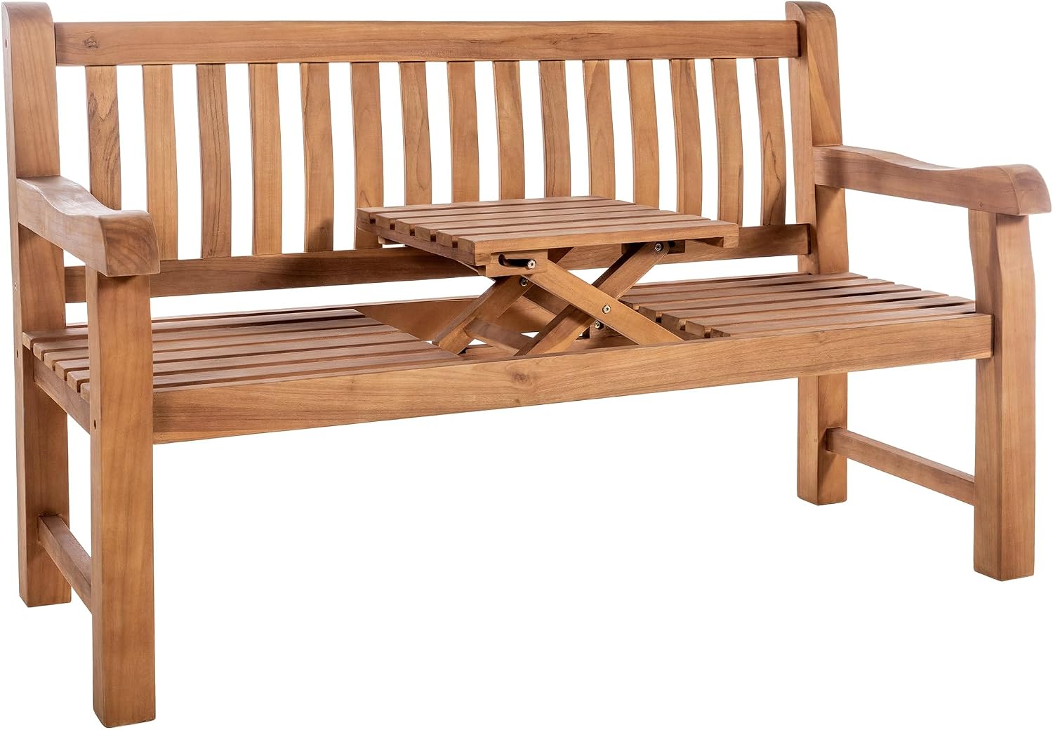 CLP Teakbank Orlando I Wetterfeste Gartenbank Mit Klapp-Tisch, Größe: 150 cm, Farbe: Teak
